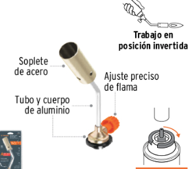 Mechero p/lata de gas de 1/4 de vuelta, TRUPER