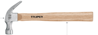Martillo pulido, 7 oz, uña curva, mango madera, TRUPER