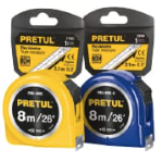 Flexómetro amarillo 8 m cinta 25 mm, en tarjeta, PRETUL